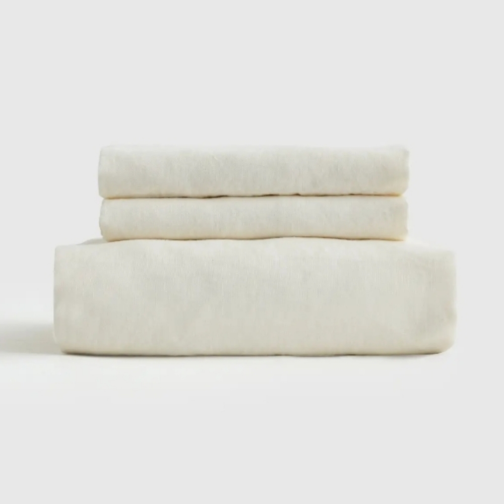 New Quince Fitted Sheet + Pillowcases 100% European Linen Ivory Full Size Soft